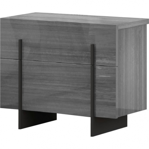 Blade Nightstand in Gloss Moon Grey & Black Metal